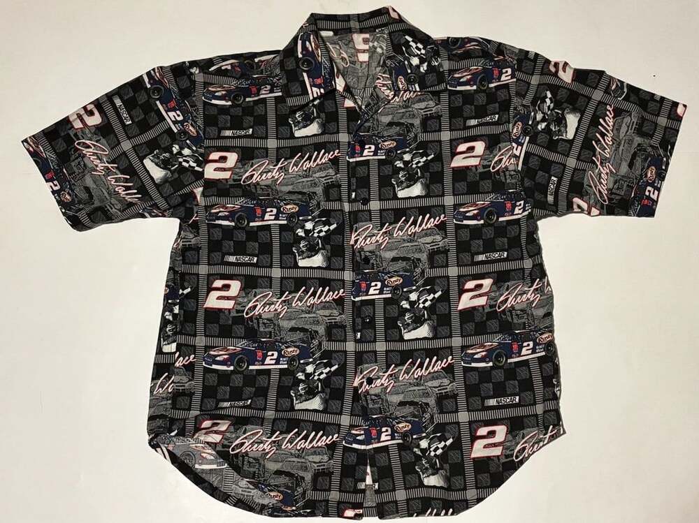 Vintage 90s Rusty Wallace NASCAR All Over Print Button-Up Shirt